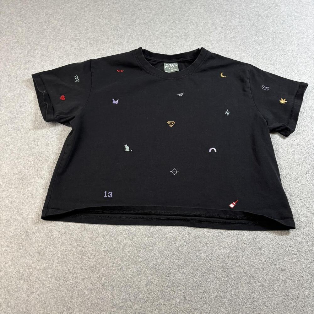 Mojo Provo Taylor Swift Shirt Womens Large Black Crop Embroidered Icons Swiftie